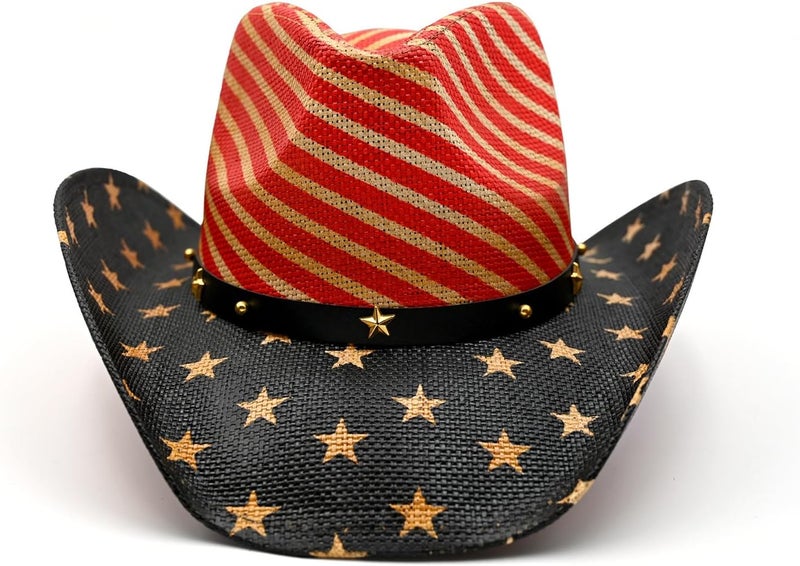 Foeran Men's Women's Straw Cowboy Hat Cowgirl Woven Sun Hat Western Cowboy Hat Two Decorative Bands - Image 2